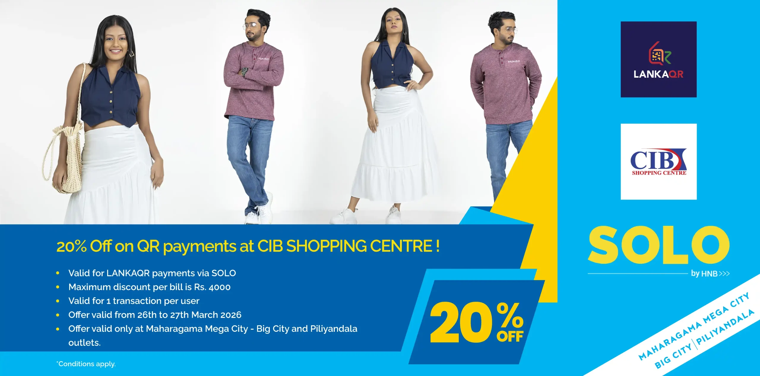HNB Solo 20% Offer – Maharagama Mega City, Big City, Piliyandala